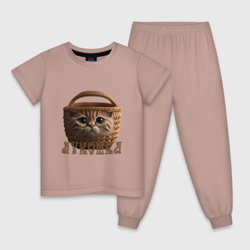 Детская пижама хлопок с принтом Кошка луКОШКА мем, вид спереди #2
