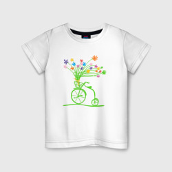 Детская футболка хлопок Винтажный велик с цветочками