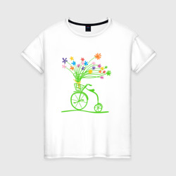 Женская футболка хлопок Винтажный велик с цветочками