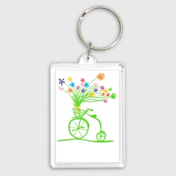 Брелок прямоугольный 35*50 Винтажный велик с цветочками