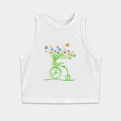 Женская укороченная майка-топ хлопок Винтажный велик с цветочками