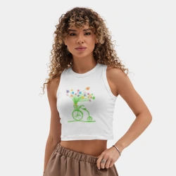 Женская укороченная майка-топ хлопок Винтажный велик с цветочками - фото 2