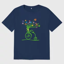 Женская футболка хлопок Oversize Винтажный велик с цветочками