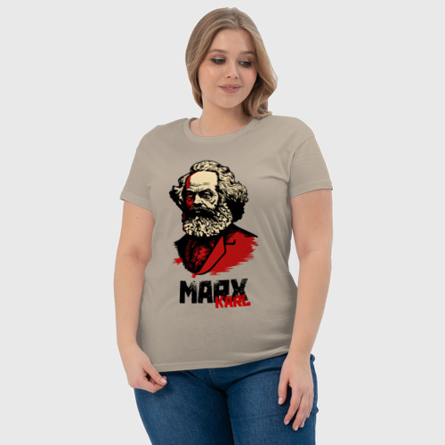 Женская футболка хлопок Karl Marx - 3 цвета, цвет миндальный - фото 6