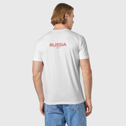 Футболка с принтом Россия Герб - Я патриот для мужчины, вид на модели сзади №2. Цвет основы: белый