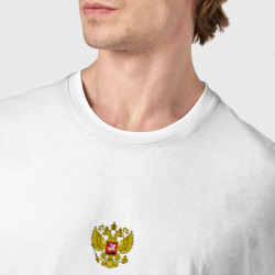 Футболка с принтом Россия Герб - Я патриот для мужчины, вид на модели спереди №4. Цвет основы: белый