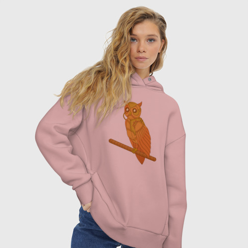 Женское худи Oversize хлопок Стимпанк сова, цвет пыльно-розовый - фото 4