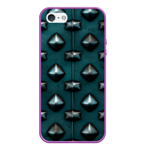 Чехол для iPhone 5/5S матовый Зелёная шипованная броня, цвет фиолетовый