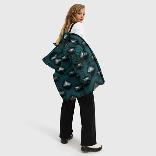 Женская зимняя куртка 3D с принтом Зелёная шипованная броня, вид сбоку #3