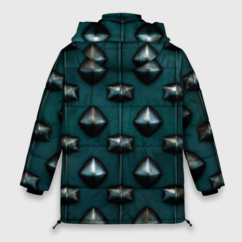 Женская зимняя куртка 3D с принтом Зелёная шипованная броня, вид сзади #1