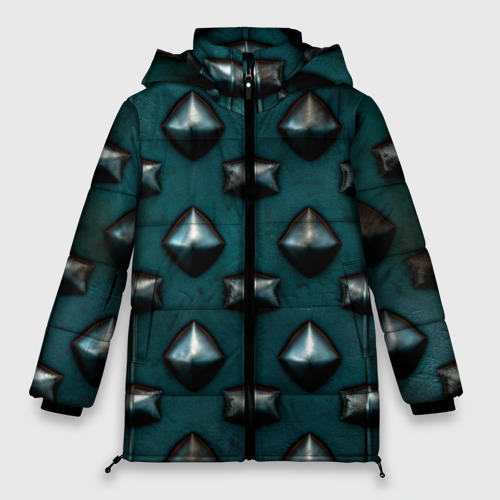 Женская зимняя куртка 3D с принтом Зелёная шипованная броня, вид спереди #2