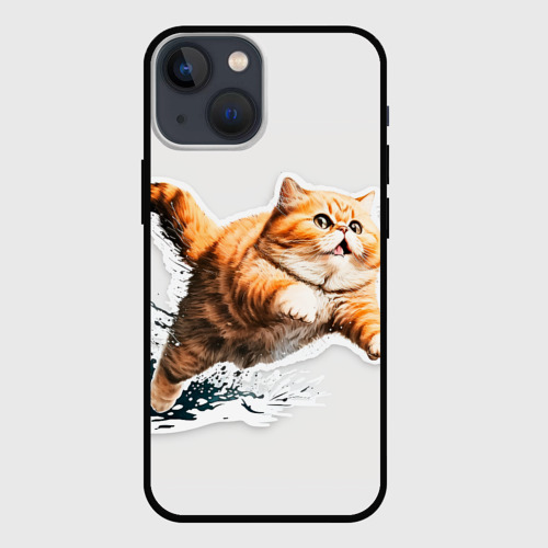 Чехол для iPhone 13 mini с принтом Прыгающий котя, вид спереди #2