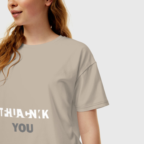 Женская футболка хлопок Oversize Thank you to, цвет миндальный - фото 3