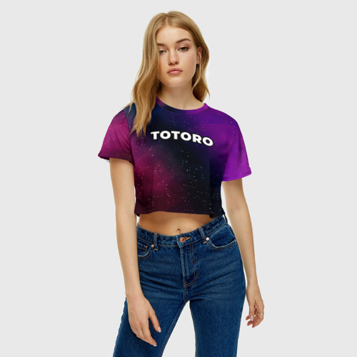 Женская футболка Crop-top 3D Totoro gradient space, цвет 3D печать - фото 3