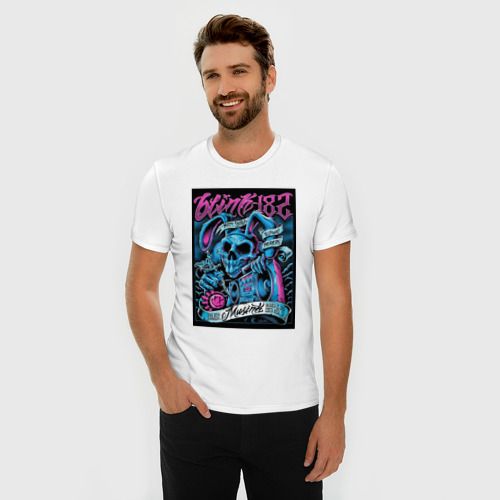 Мужская футболка хлопок Slim Blink 182 рок группа, цвет белый - фото 3