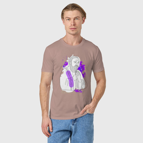 Мужская футболка хлопок Конфуций лайн арт, цвет пыльно-розовый - фото 3
