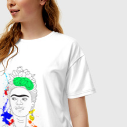 Женская футболка хлопок Oversize Фрида портрет лайн арт - фото 2