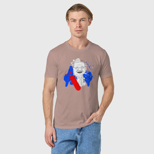 Мужская футболка хлопок Уинстон Черчилль лайн арт портрет, цвет пыльно-розовый - фото 3