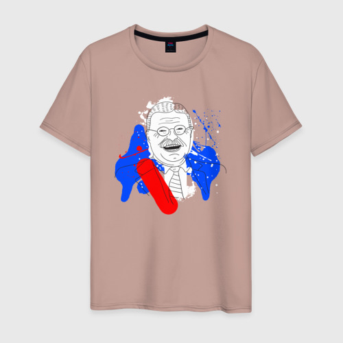 Мужская футболка хлопок Уинстон Черчилль лайн арт портрет, цвет пыльно-розовый
