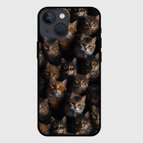 Чехол для iPhone 13 mini с принтом Паттерн из котов, вид спереди #2