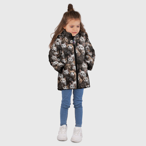 Зимняя куртка для девочек 3D с принтом Паттерн из кошечек, вид сбоку #3