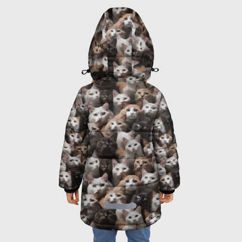 Зимняя куртка для девочек 3D с принтом Паттерн из кошечек, вид сзади #2