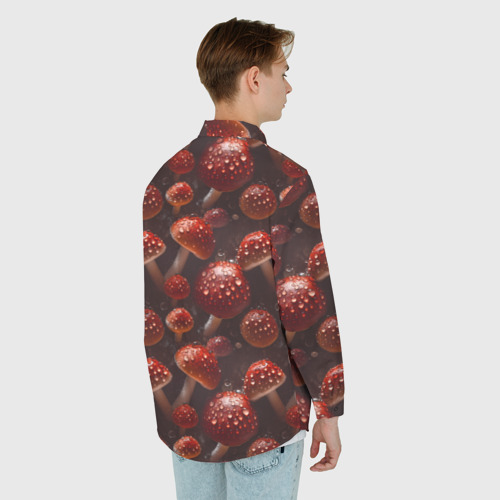 Мужская рубашка oversize 3D с принтом Сочный узор из мухоморов, вид сзади #2