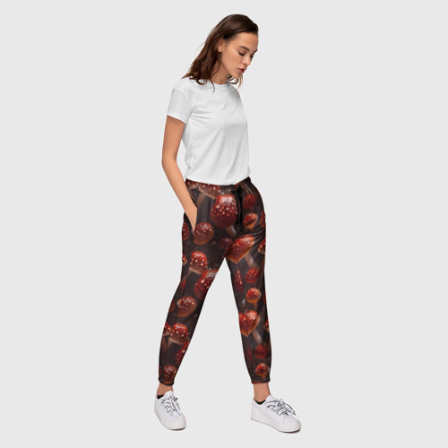 Женские брюки 3D с принтом Сочный узор из мухоморов, вид сбоку #3