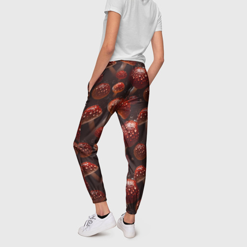 Женские брюки 3D с принтом Сочный узор из мухоморов, вид сзади #2