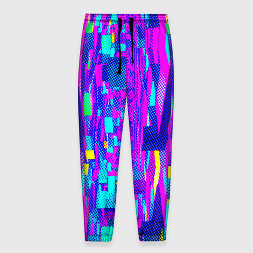 Мужские брюки 3D Неоновые розовые и голубые светящиеся кубики, цвет 3D печать