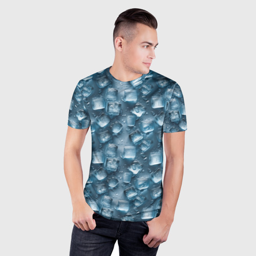 Мужская футболка 3D Slim с принтом Сочная текстура из ледяных кубиков, фото на моделе #1