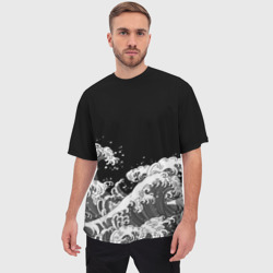Мужская футболка oversize 3D Японские волны на темном фоне - фото 2
