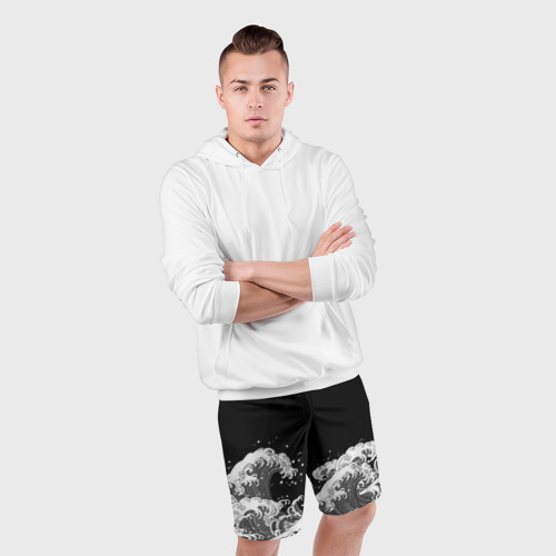 Мужские шорты спортивные Японские волны на темном фоне, цвет 3D печать - фото 5