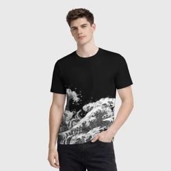 Мужская футболка 3D Японские волны на темном фоне - фото 2