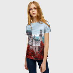 Женская футболка 3D Замок в горах и красный лес - фото 2