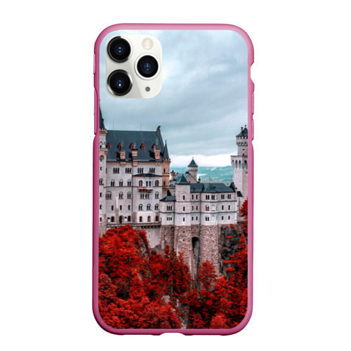 Чехол для iPhone 11 Pro Max матовый Замок в горах и красный лес, цвет малиновый