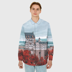 Мужская рубашка oversize 3D Замок в горах и красный лес - фото 2