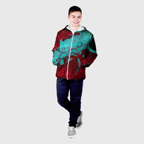 Мужская куртка 3D с принтом Перемешка красной и голубой красок, фото на моделе #1