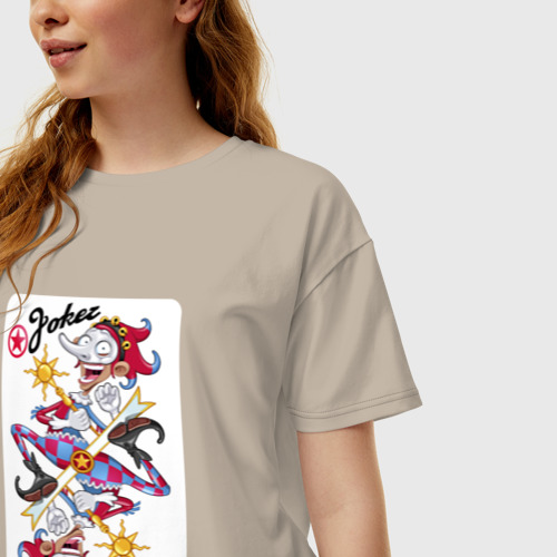 Женская футболка хлопок Oversize с принтом Joker - playing card, фото на моделе #1