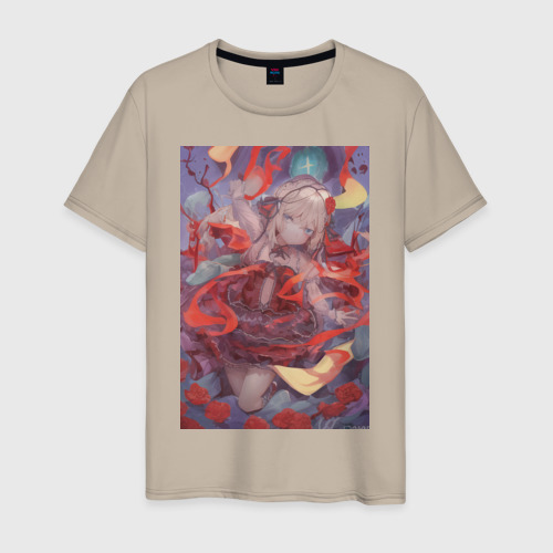 Мужская футболка хлопок Аниме-девочка-цветок, цвет миндальный