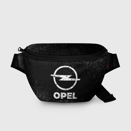 Поясная сумка 3D с принтом Opel с потертостями на темном фоне, вид спереди #2