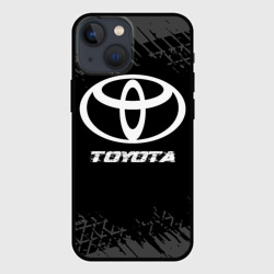 Чехол для iPhone 13 mini Toyota Speed на темном фоне со следами шин