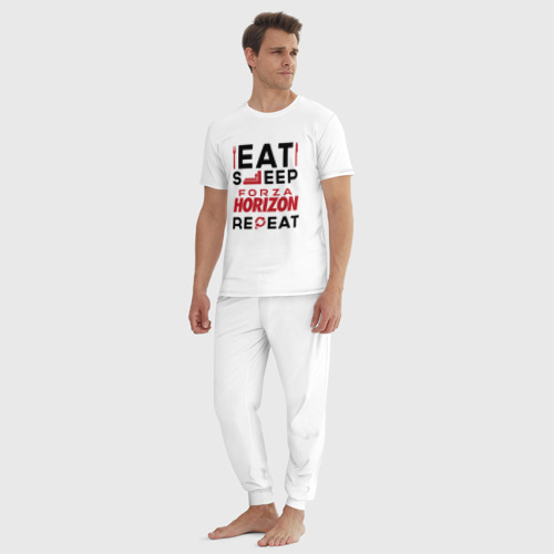 Мужская пижама хлопок с принтом Надпись: eat sleep Forza Horizon repeat, вид сбоку #3