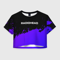 Женская футболка Crop-top 3D Radiohead purple grunge
