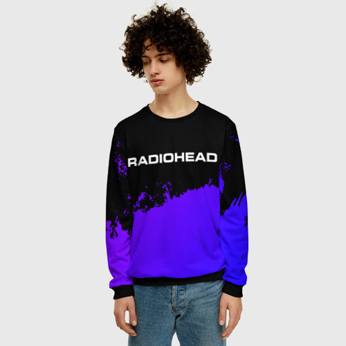 Мужской свитшот 3D с принтом Radiohead purple grunge, фото на моделе #1