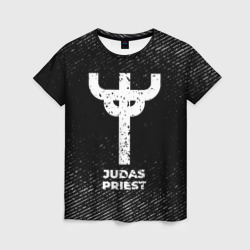 Женская футболка 3D Judas Priest с потертостями на темном фоне