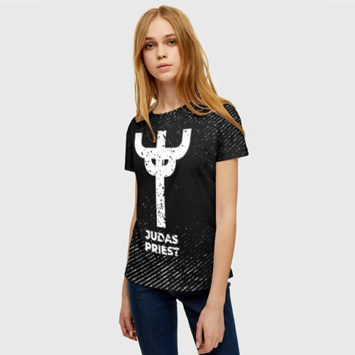 Женская футболка 3D Judas Priest с потертостями на темном фоне, цвет 3D печать - фото 3