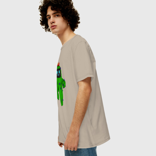 Мужская футболка хлопок Oversize с принтом Tанцующий кактус из игры, вид сбоку #3