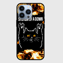 Чехол для iPhone 13 Pro System of a Down рок кот и огонь