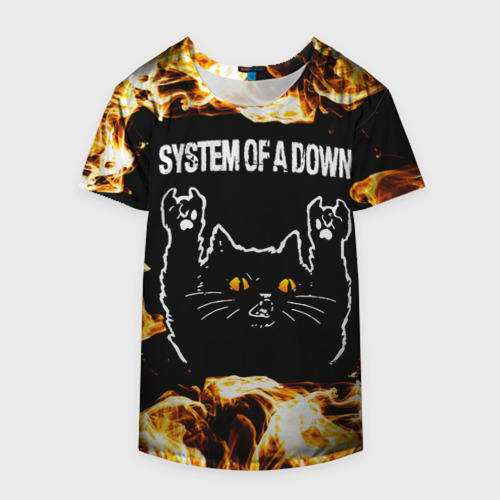 Накидка на куртку 3D System of a Down рок кот и огонь, цвет 3D печать - фото 4